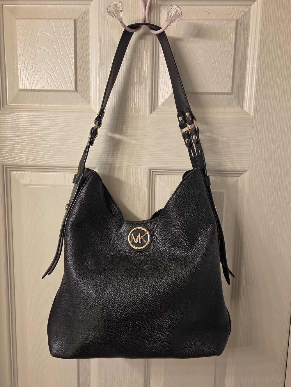 Michael Kors Black Pebbled Leather Hobo with Gold Hardware-Large
